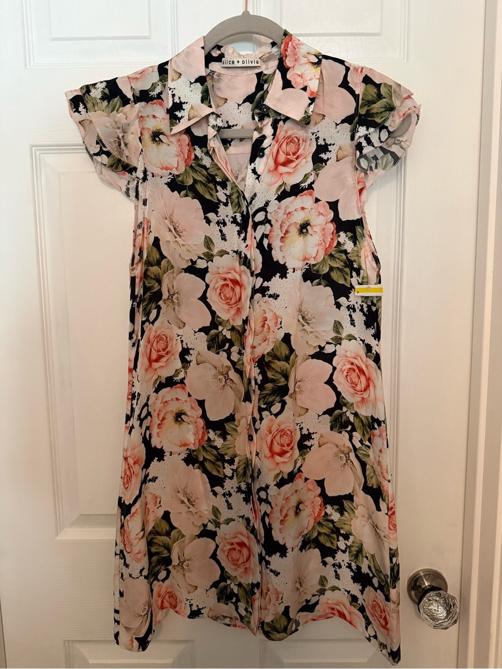 Alice + Olivia Pink & Black Floral Button-Front Dress Size XS NWT